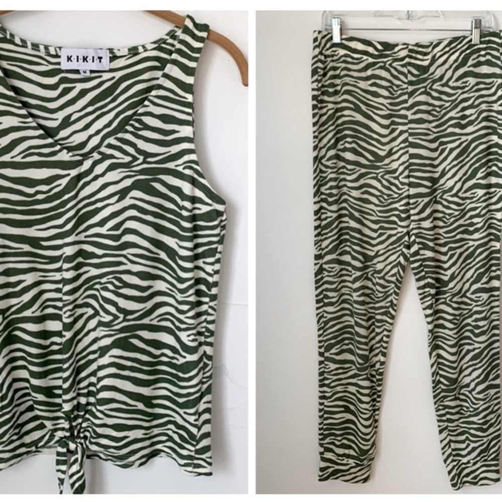 Kikit Green Leopard Lounge Pajama Set Medium